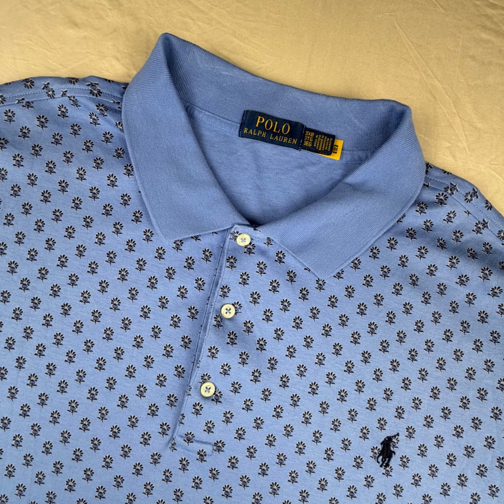 Polo Ralph Lauren Thistle Print Polo Mens 3XB Blue Floral Short Sleeve Pony Logo
